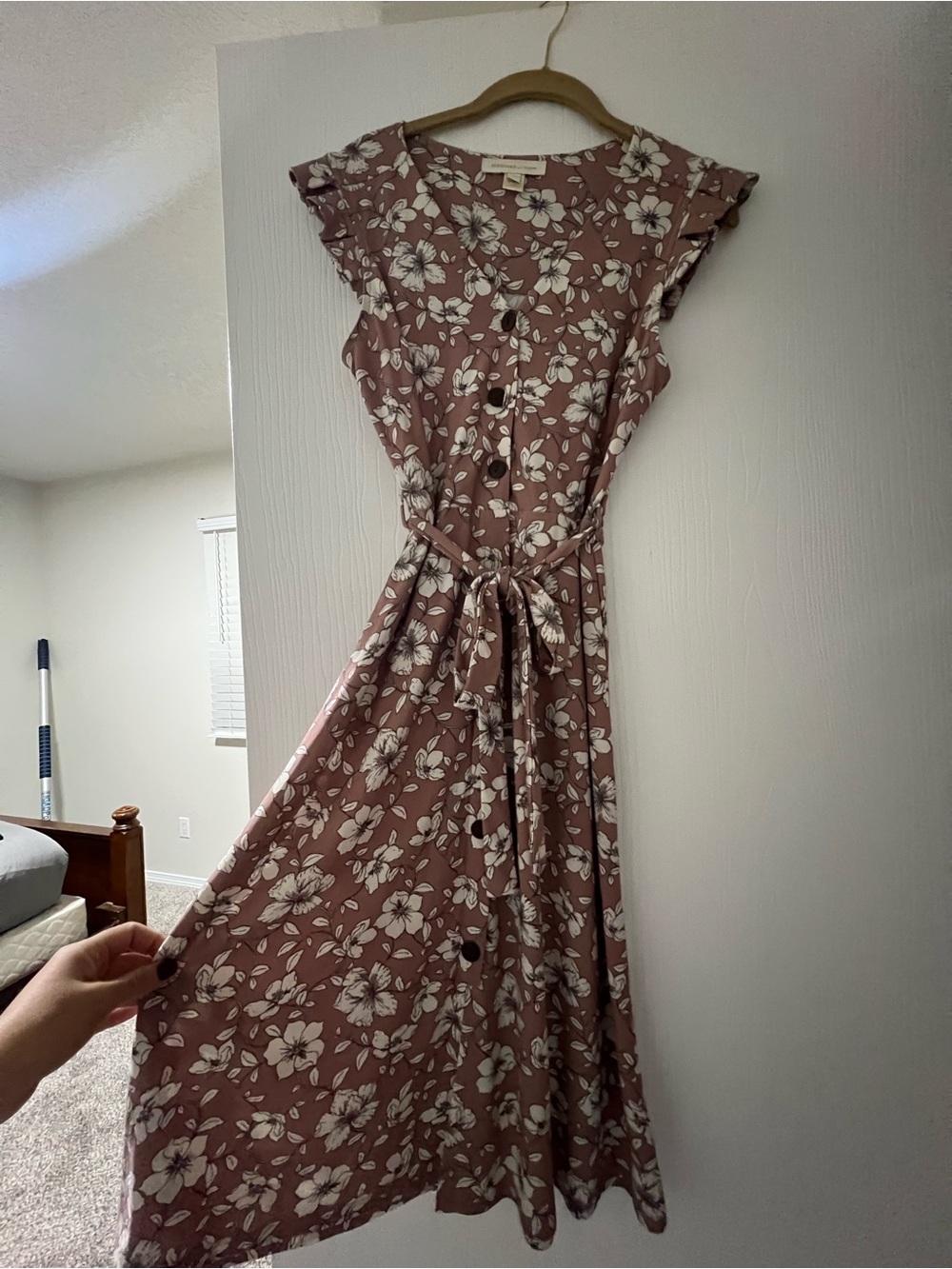 Monteau Dusty Rose Floral Button-Front Midi Dress